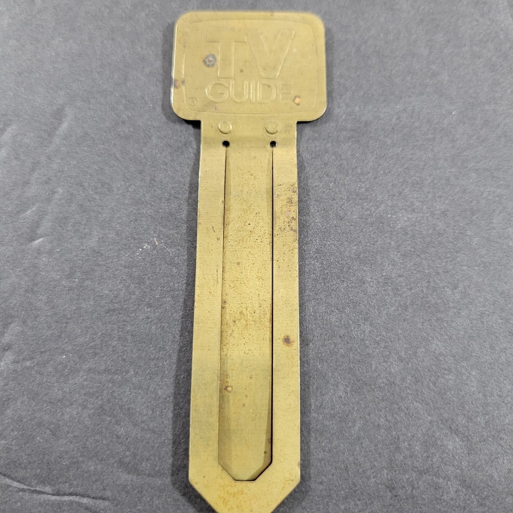 Vintage TV Guide Bookmark Gold Tone Metal 4" Embossed Advertising